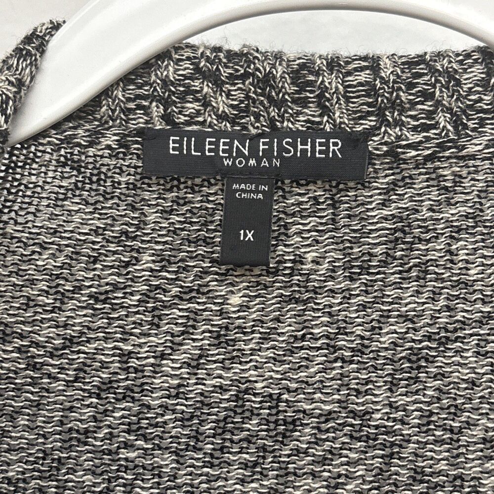 Eileen Fisher Linen Blend Open Front Cardigan Sweater Beige, Black‎ Woman’s 1X - Picture 5 of 10